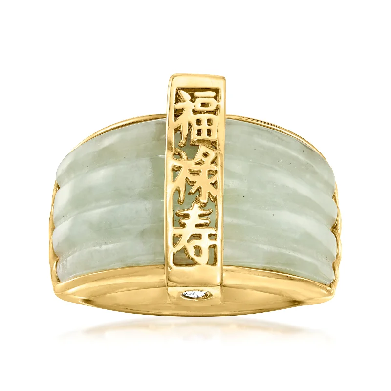 Ross-Simons Jade "Fortune, Prosperity, Longevity" Ring With 18kt Gold Over Sterling