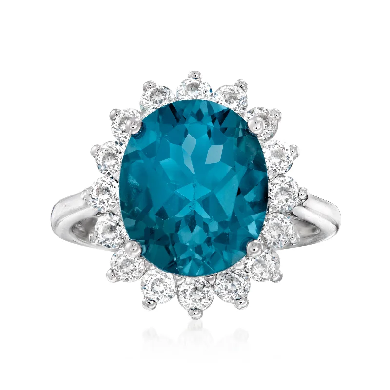 Ross-Simons London Blue Topaz and White Topaz Ring in Sterling Silver