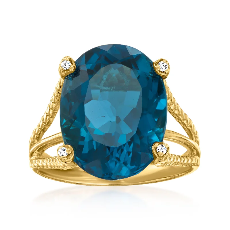 Ross-Simons London Blue Topaz Ring With Diamond Accents in 18kt Gold Over Sterling