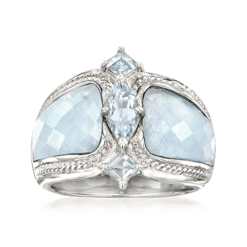 Ross-Simons Milky Aquamarine and Blue Aquamarine Ring in Sterling Silver