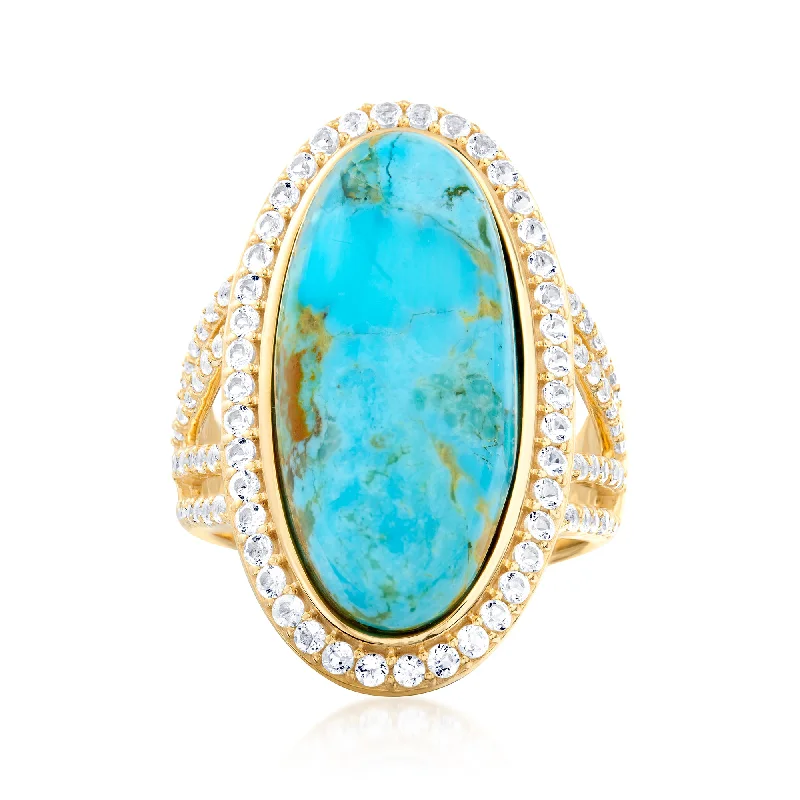 Ross-Simons Mosaic Kingman Turquoise and White Topaz Ring in 18kt Gold Over Sterling