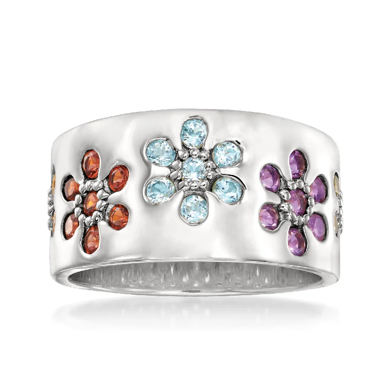 Ross-Simons Multi-Gem Flower Ring in Sterling Silver