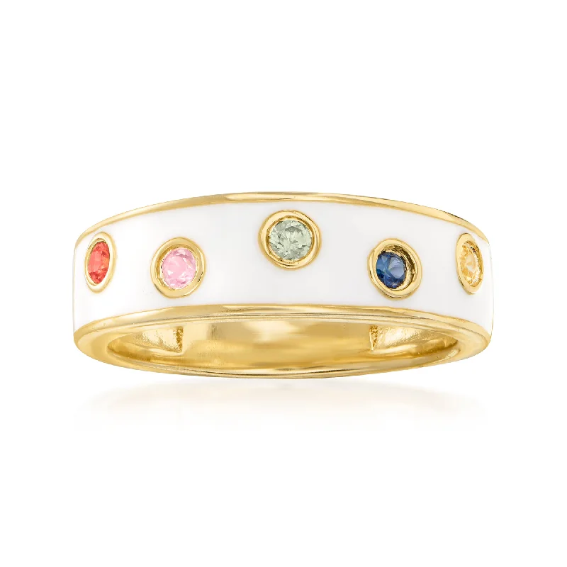 Ross-Simons Multicolored Sapphire and White Enamel Ring in 18kt Gold Over Sterling