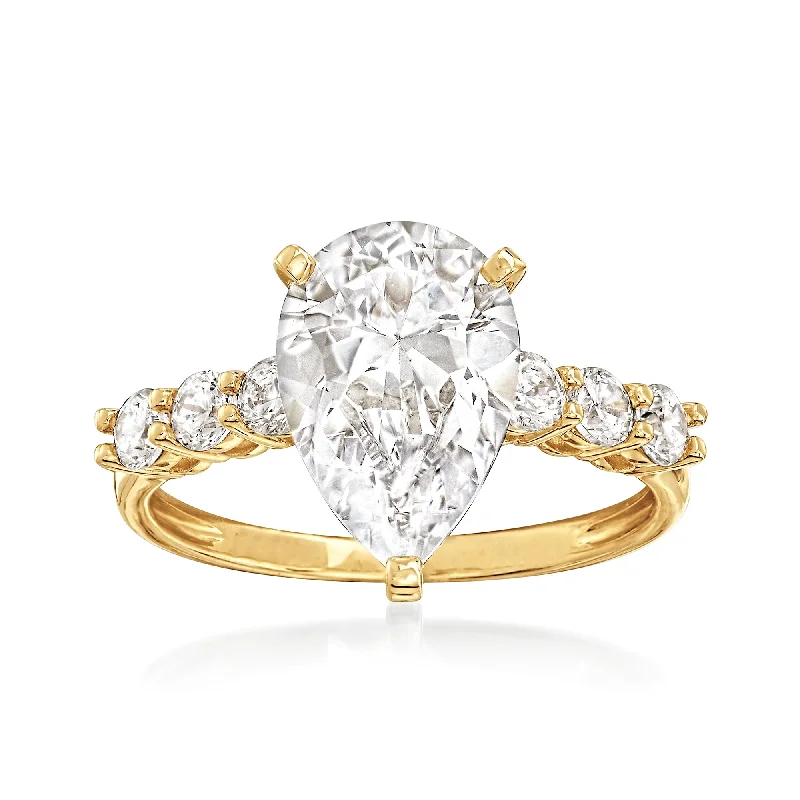 Ross-Simons Pear-Shaped and Round CZ Ring in 14kt Yellow Gold