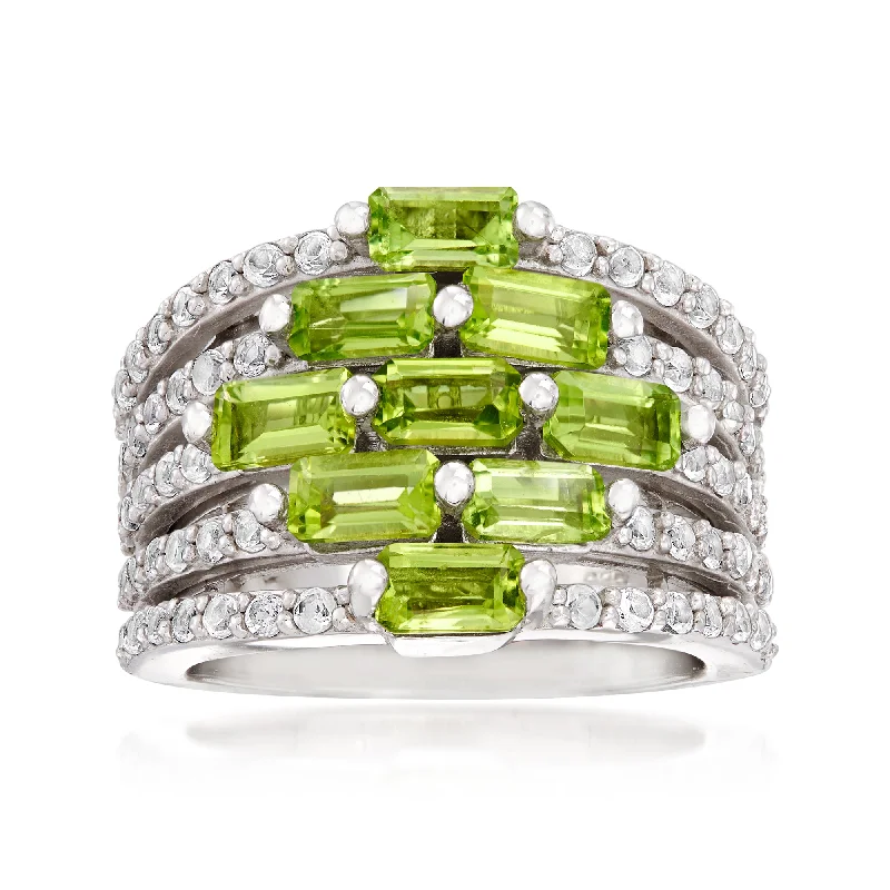 Ross-Simons Peridot and . White Topaz Multi-Row Ring in Sterling Silver