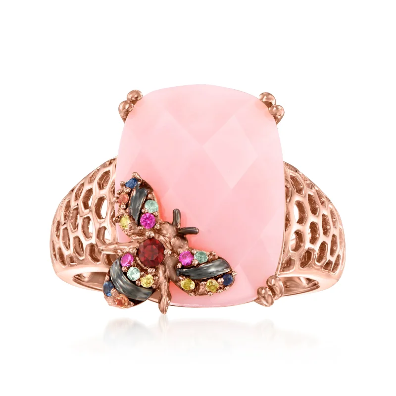 Ross-Simons Pink Opal Bumblebee Ring in 18kt Rose Gold Over Sterling