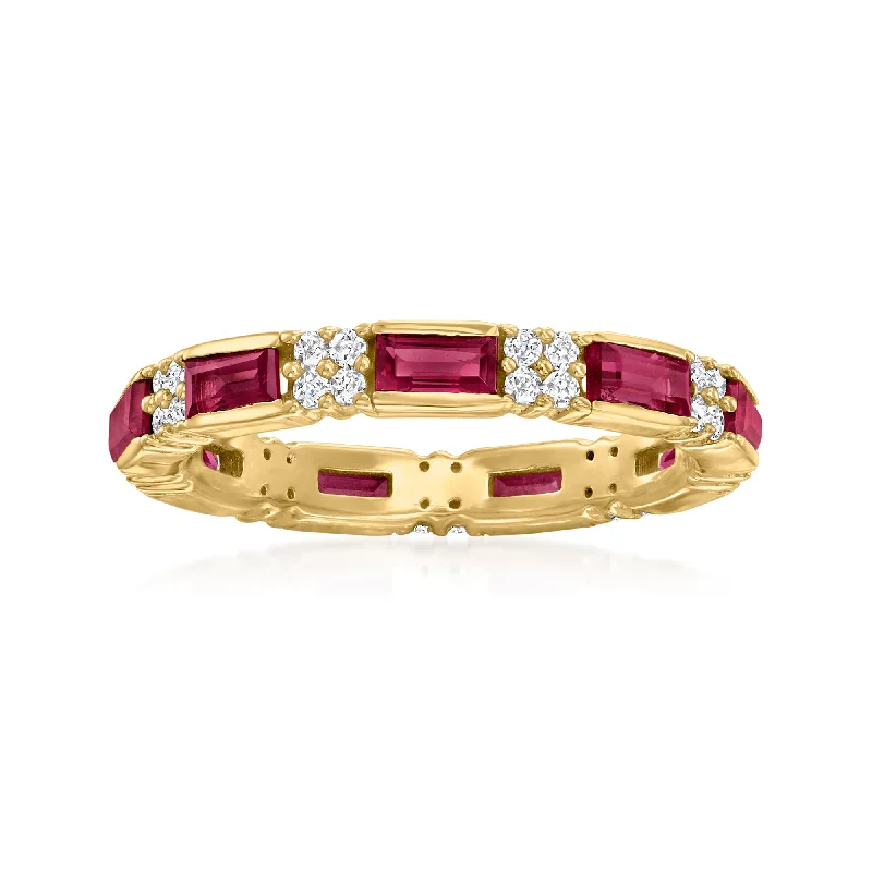 Ross-Simons Rhodolite Garnet and White Zircon Ring in 18kt Gold Over Sterling