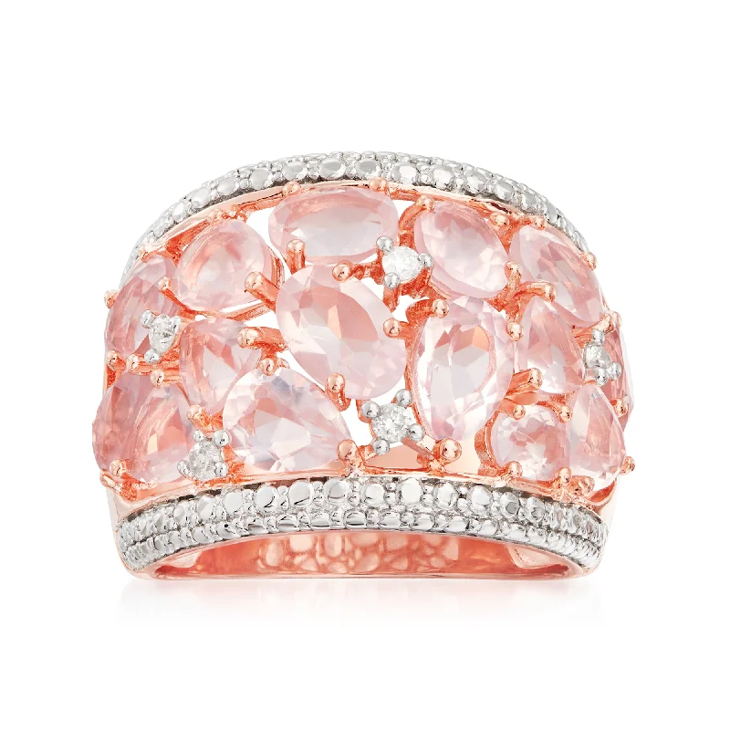 Ross-Simons Rose Quartz Dome Ring With Diamonds in Rose Sterling Silver