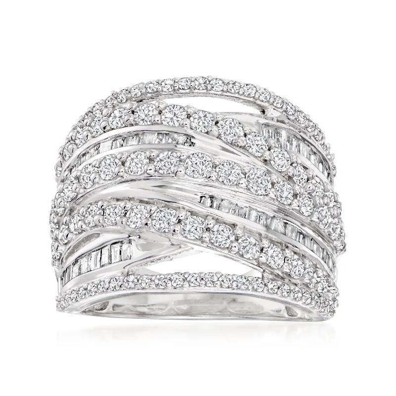 Ross-Simons Round and Baguette Diamond Highway Ring in Sterling Silver