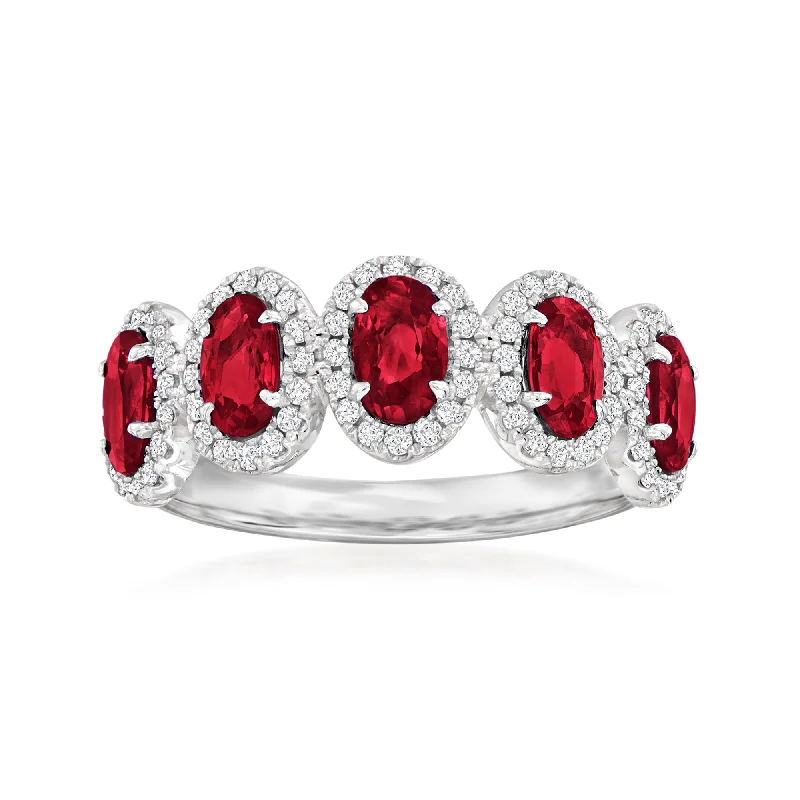 Ross-Simons Ruby 5-Stone Ring With . Diamonds in 18kt White Gold