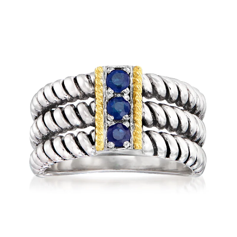 Ross-Simons Sapphire 3-Stone Ring in Sterling Silver With 14kt Yellow Gold