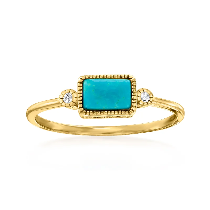 RS Pure by Ross-Simons Turquoise and Diamond-Accented Ring in 14kt Yellow Gold