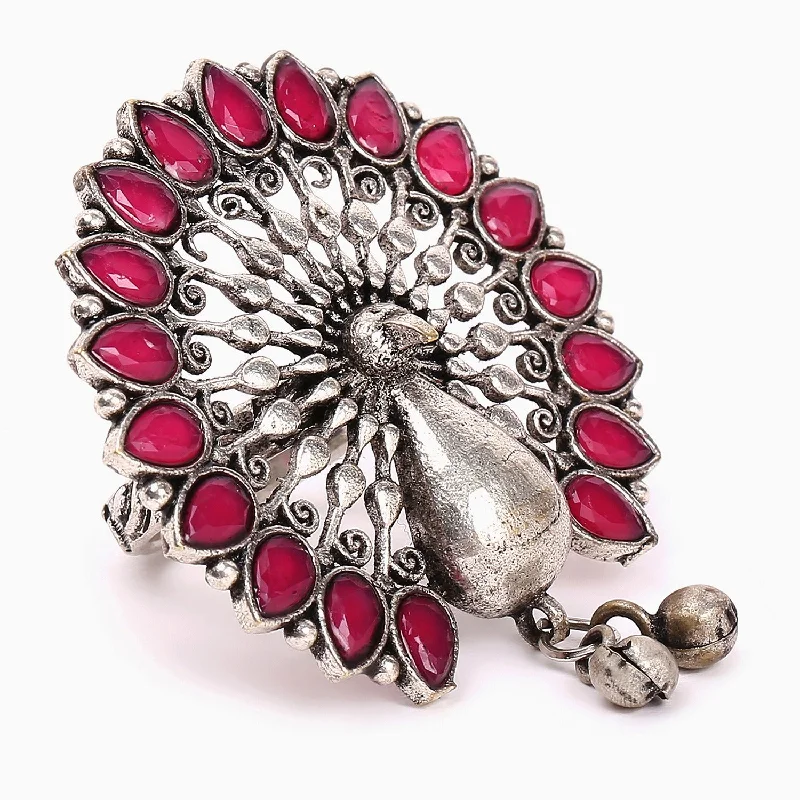 Silver Lookalike Stone Peacock Ring