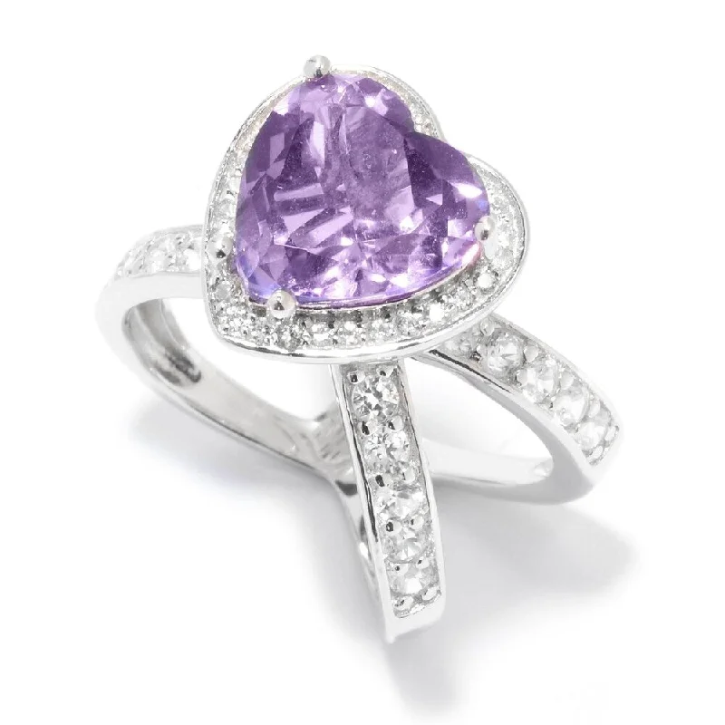 Sterling Silver 4.3ctw African Amethyst and White Zircon Heart Shaped Ring