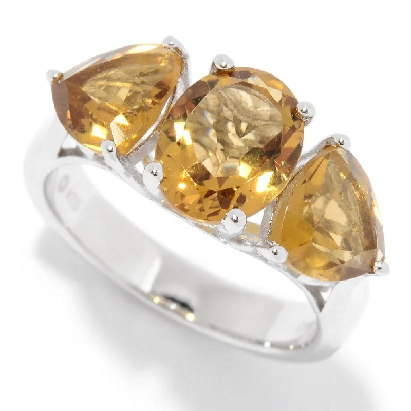 Sterling Silver Oval & Trillion Whiskey Quartz Ring