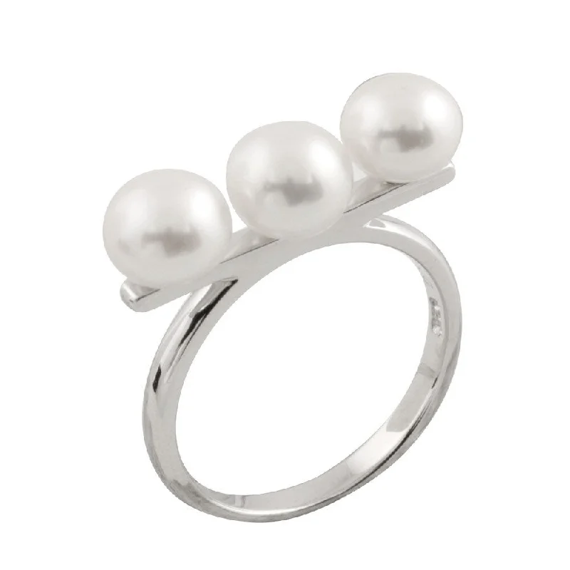 Sterling Silver Triple White Freshwater Pearl Ring (7-8mm)