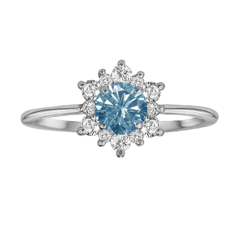 Sterling Silver with Blue Moissanite and White Topaz Flower Ring