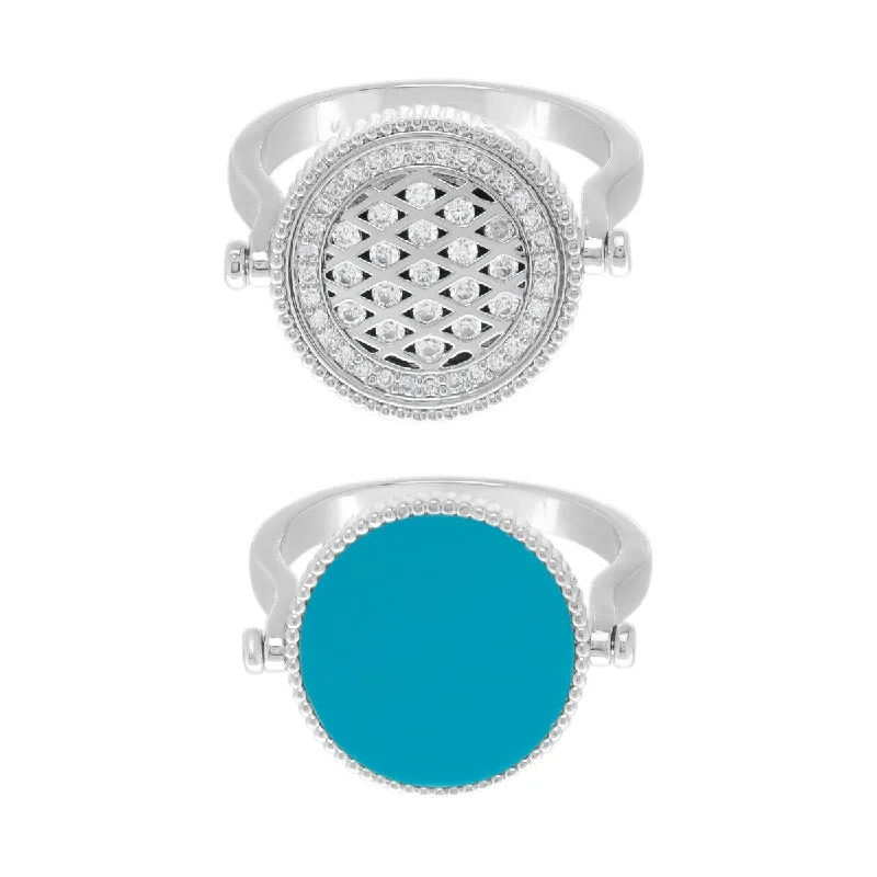 Victoria Townsend Fine Silver Plated Turquoise & Cubic Zirconia Flip Ring.