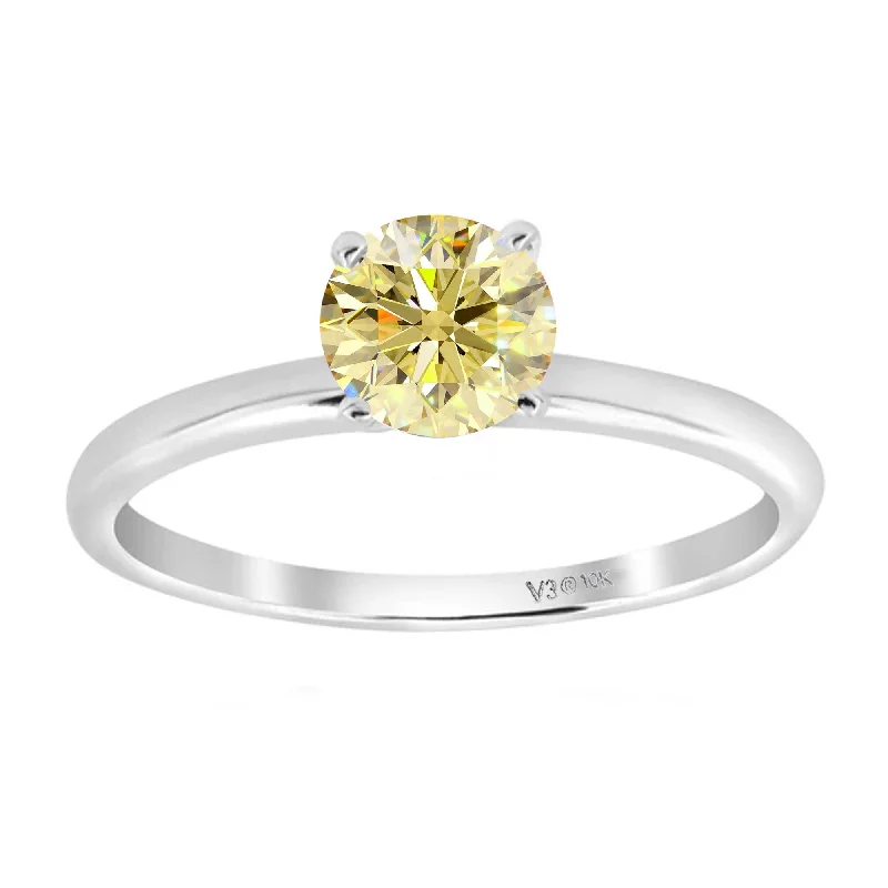 White Gold with Yellow Moissanite Solitaire Ring