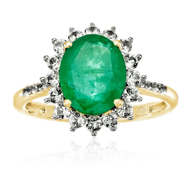 Yellow Gold Over Sterling Silver Sakota Emerald and Created White Sapphire Ring