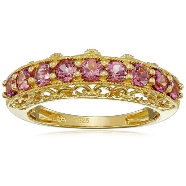 Yellow Gold-Plated Silver Pink Tourmaline Band Ring