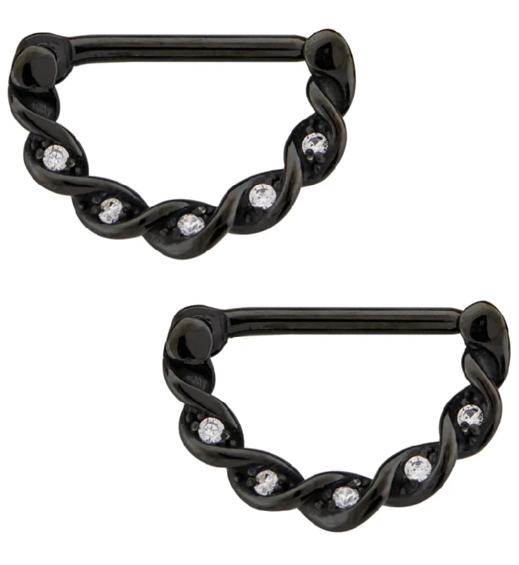 14G Black PVD Helix CZ Nipple Clicker