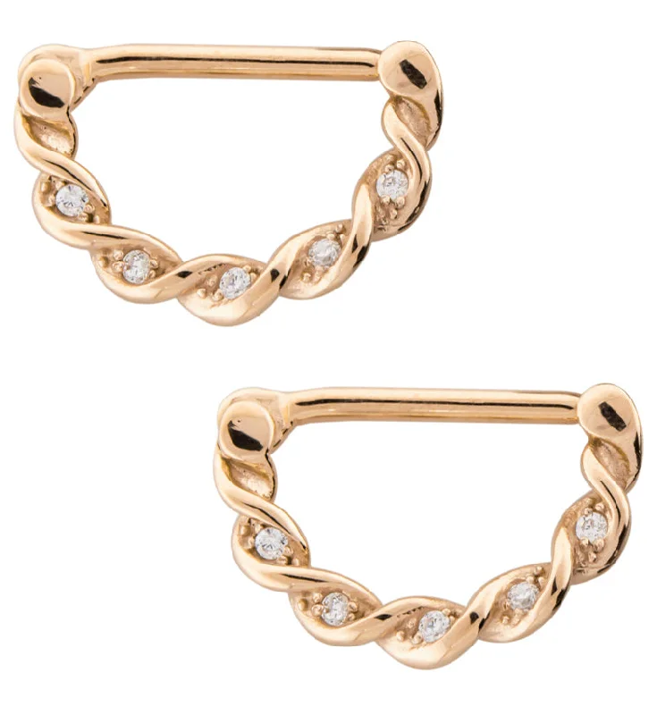 14G Rose Gold PVD Helix CZ Nipple Clicker