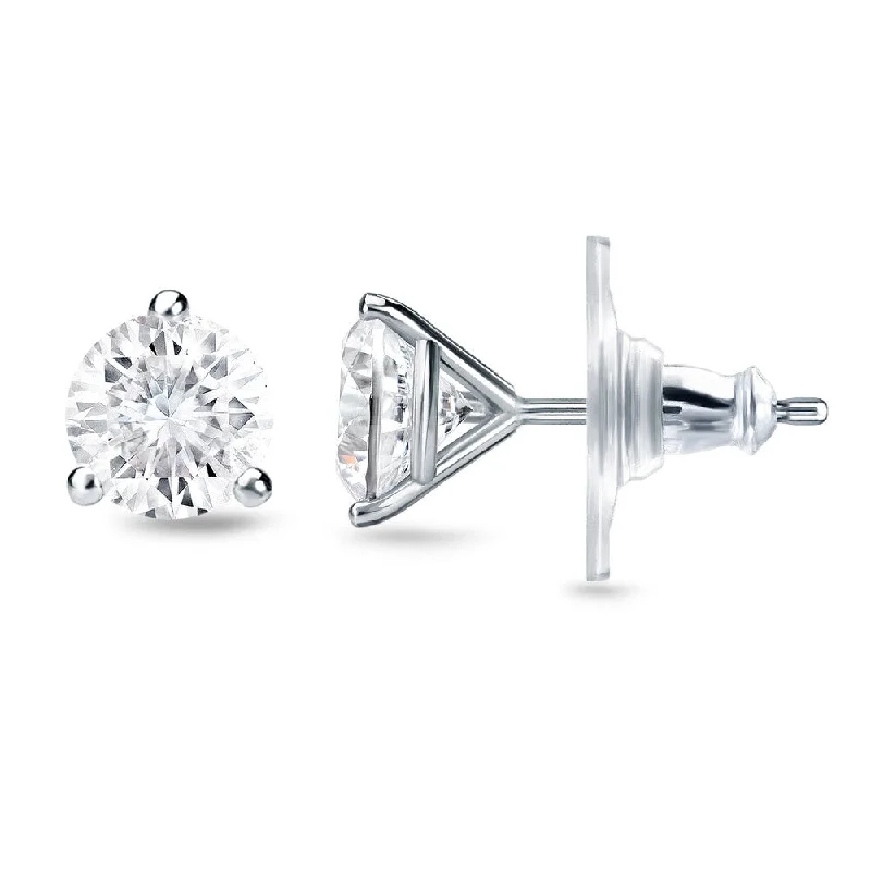 14k Gold 1ct TDW 3 prong Lock Back Round Diamond Stud Earrings by Auriya