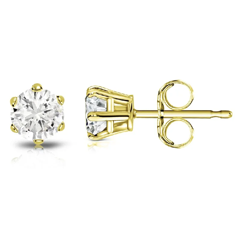 14k Gold 1ct TDW 6 Prong Round Solitaire Diamond Stud Earrings by Auriya (J-K, I2-I3)