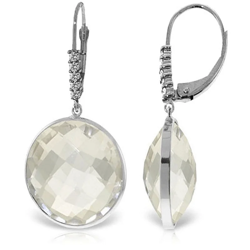 14K Solid Gold Diamonds Earrings w/ Checkerboard Cut Round White Topaz