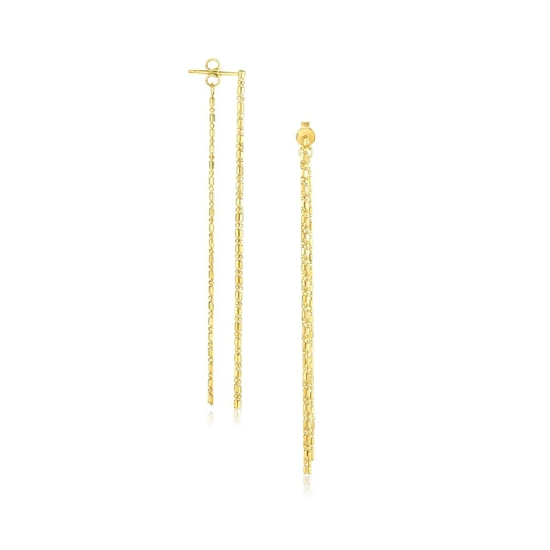 14k Yellow Gold Double Chain Strand Drop Earrings