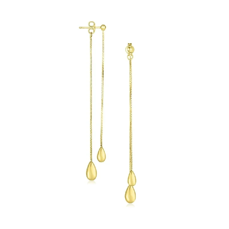 14k Yellow Gold Double Strand Teardrop Dangling Chain Earrings