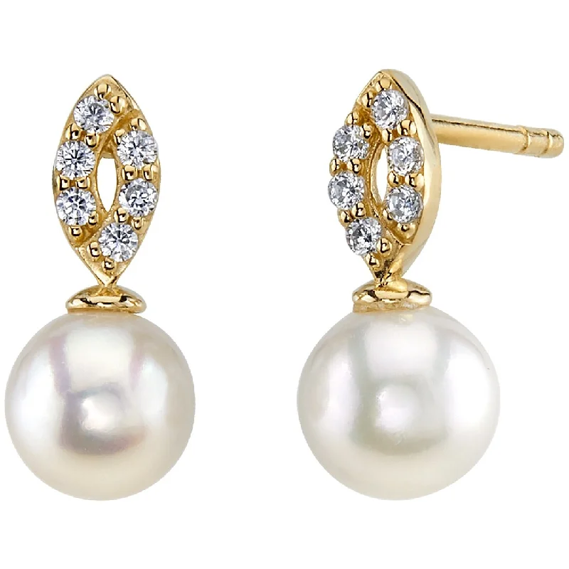 14k Yellow Gold Freshwater Pearl Bow Design Stud Earrings