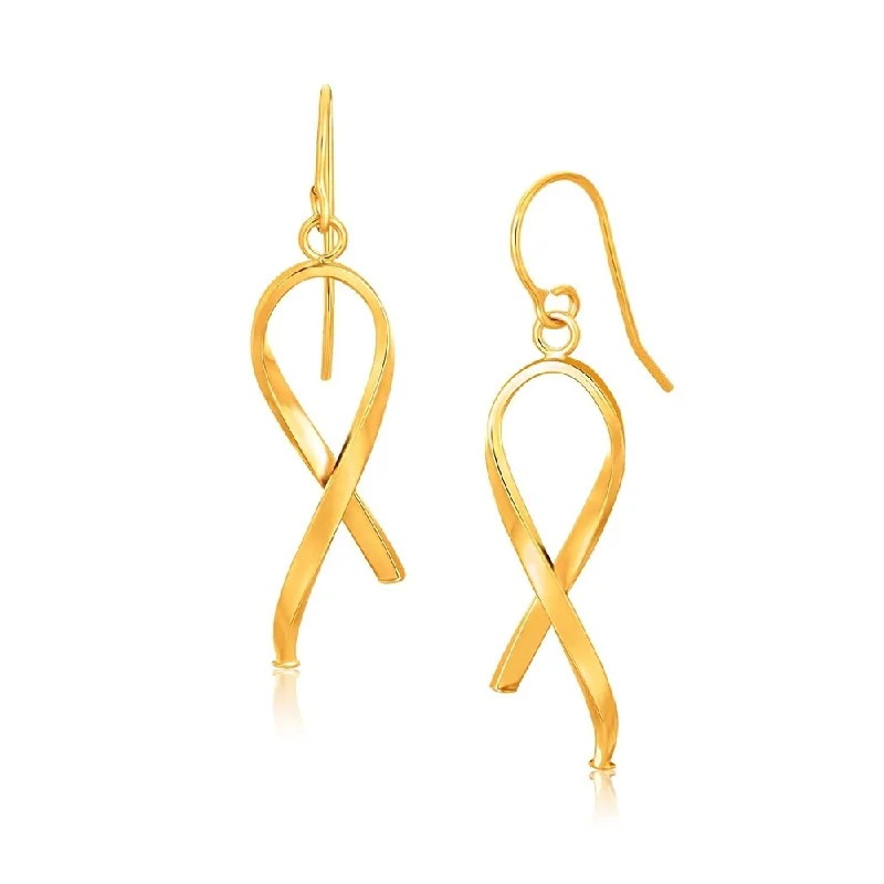 14k Yellow Gold Ribbon Style Dangling Earrings