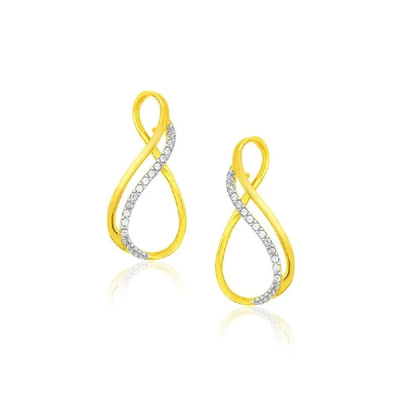 14k Yellow Gold Thin Infinity Diamond Accented Earrings