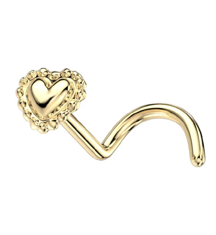 14kt Gold Banded Heart Nose Screw