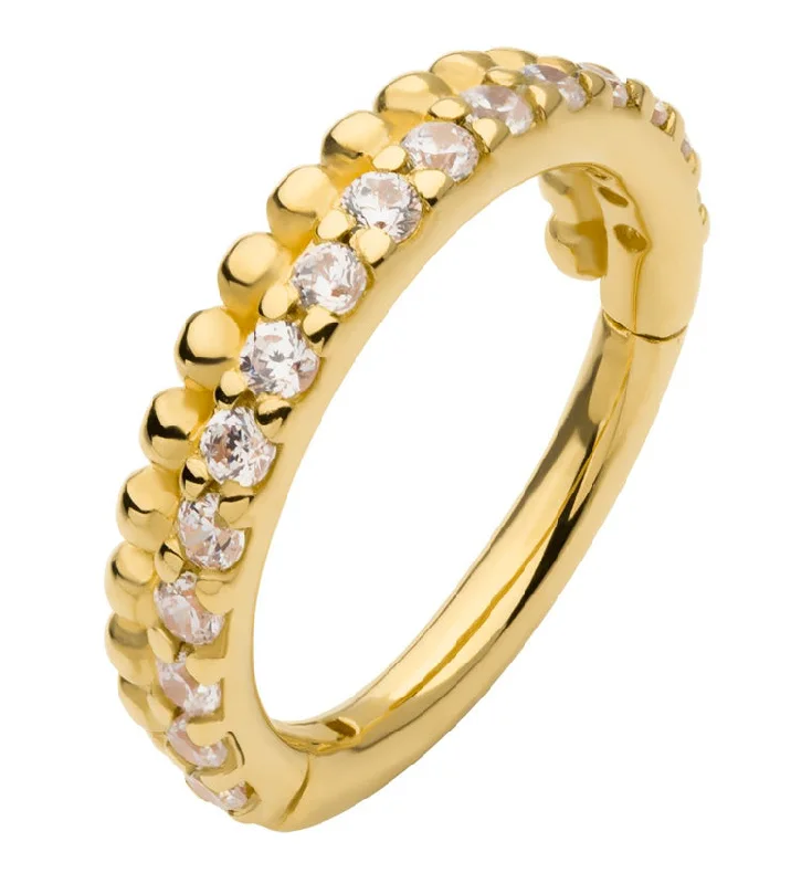 14kt Gold Clear CZ Beaded Hinged Segment Ring