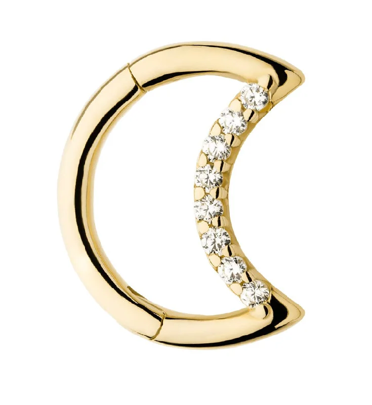 14kt Gold Crescent Moon Clear CZ Hinged Segment Ring