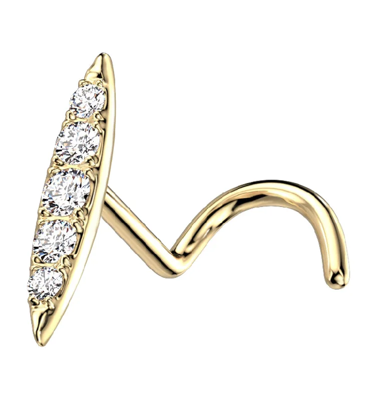 14kt Gold Oblong Clear CZ Nose Screw