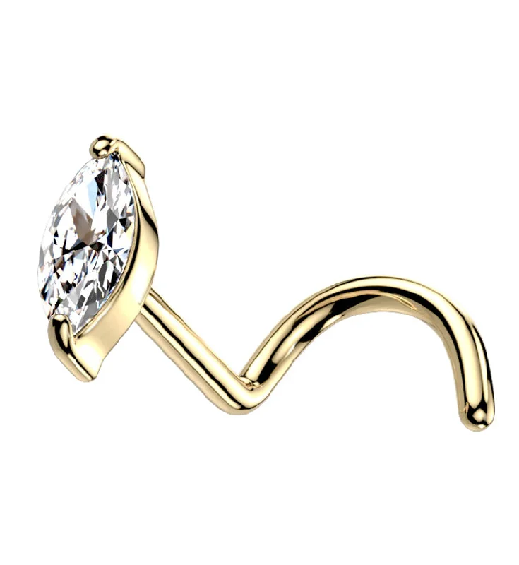 14kt Gold Ovate Clear CZ Nose Screw