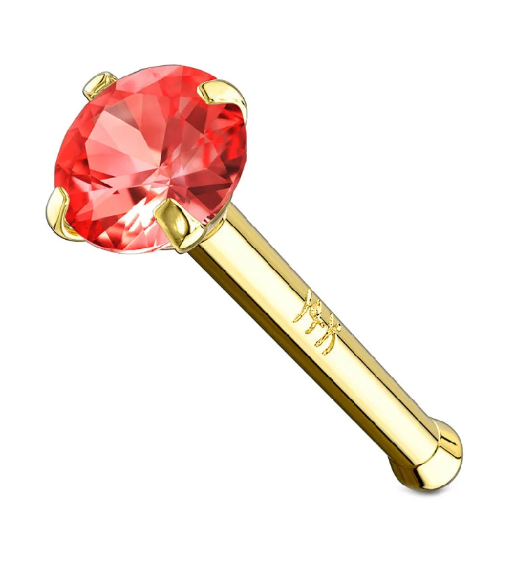 14kt Gold Red Gem Nosebone