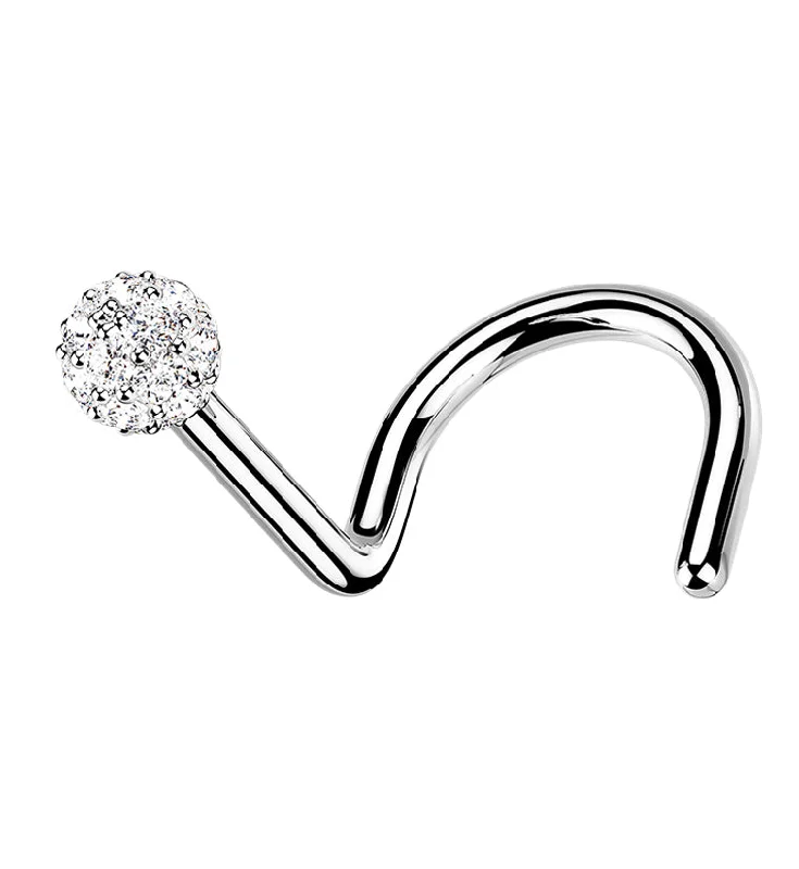 14kt White Gold CZ Ball Nose Screw Ring