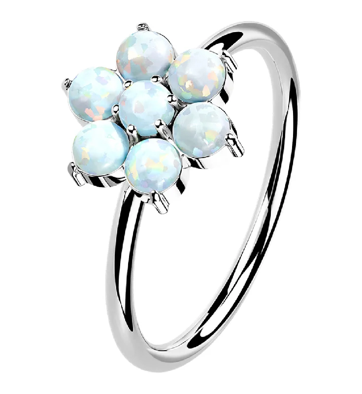 14kt White Gold Opalite Flower Hoop Ring