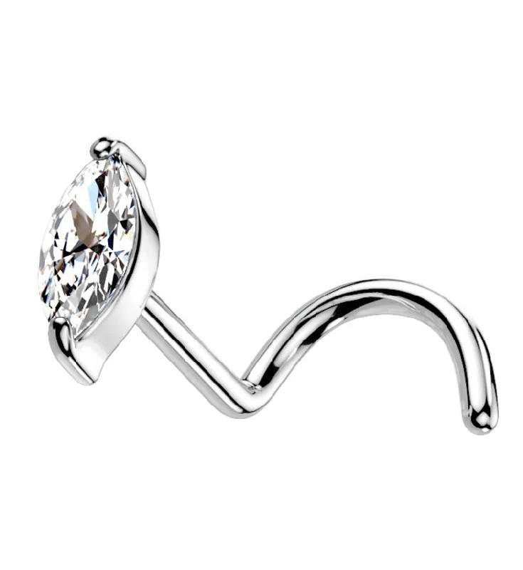 14kt White Gold Ovate Clear CZ Nose Screw