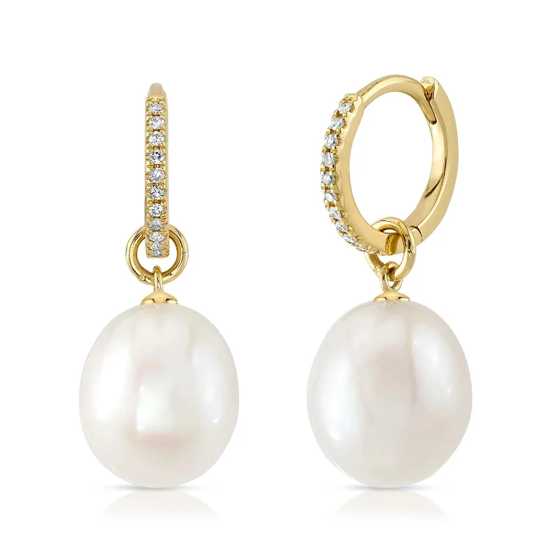 Cultured Pearl and Diamond Drop Earrings