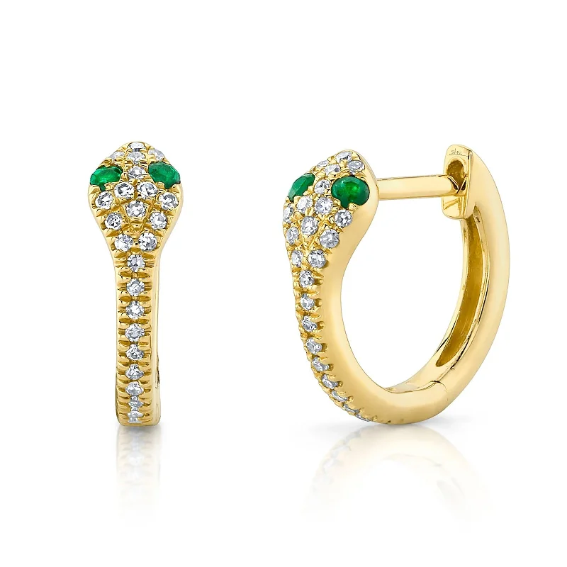 Emerald and Diamond Snake Huggie Earrings