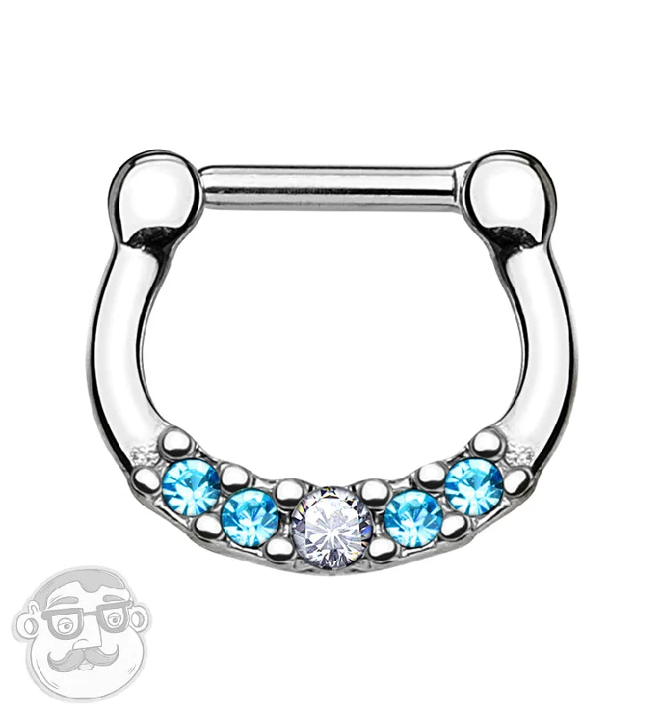 16G Aqua CZ Line Stainless Steel Septum Clicker