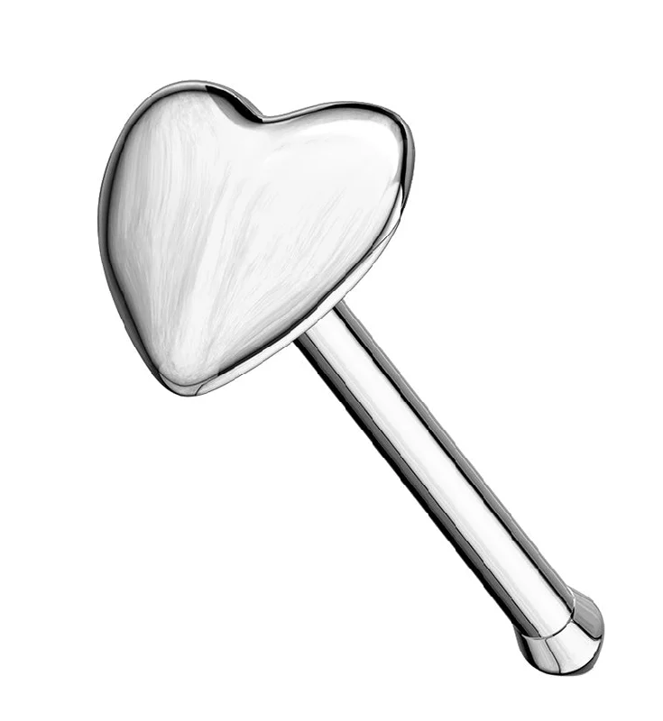 20G 14kt White Gold Heart Nose Stud Ring