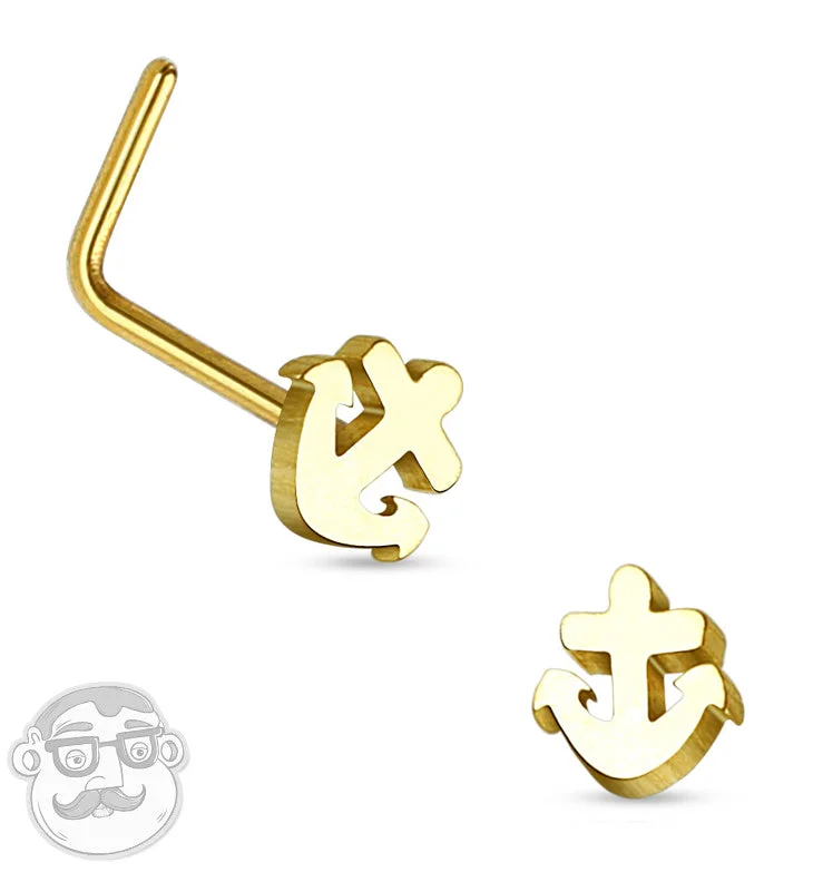 20G Golden Anchor Top Stainless Steel L Bend Nose Ring