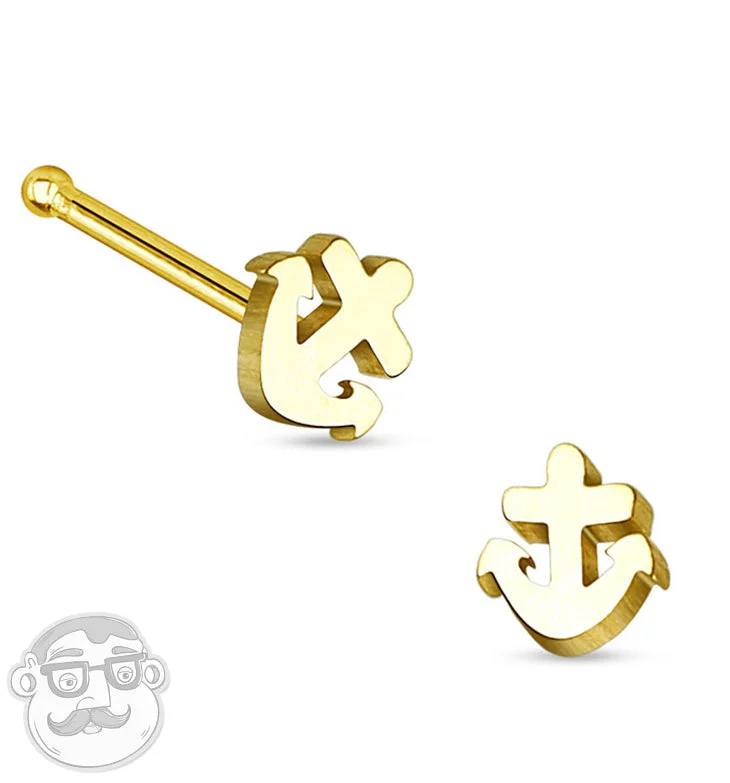 20G Golden Anchor Top Stainless Steel Nosebone